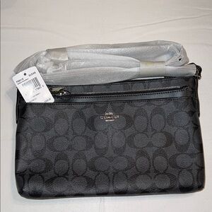 Coach Black Signature Pouch With Silver Accents